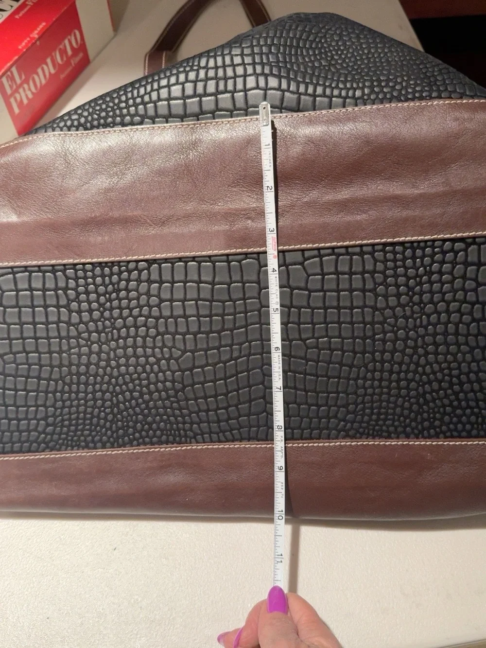 BRIC’S Italy Croc Embossed Weekender Duffle Travel Bag Leather Trim Black Brown